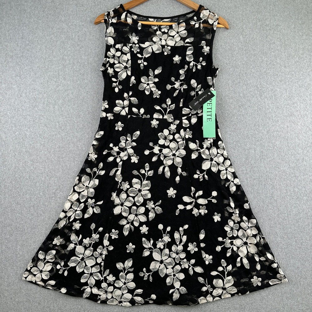 Candalite Petite Dress Womens PM Black Floral Lace Sleeveless Fit Flare D87636